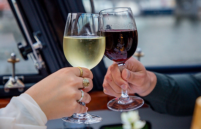 Cheers with a red and white wine